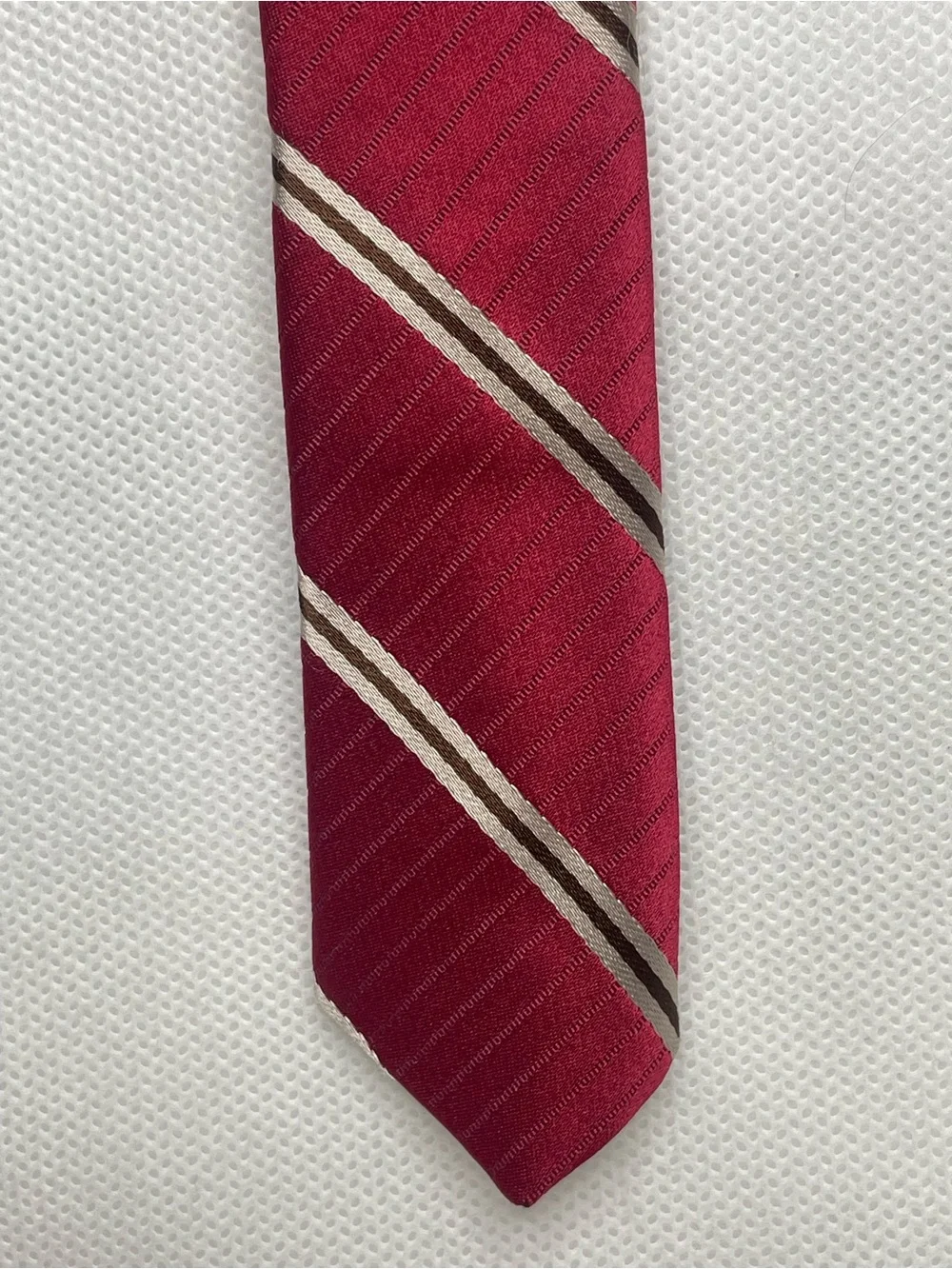 DKNY Champagne Gold Striped Burgundy Red Tie Classic Preppy Necktie Formal USA